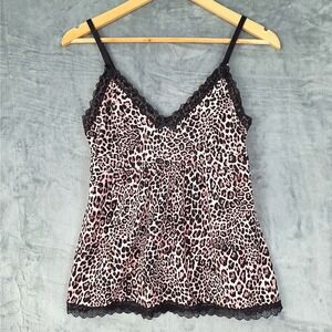 Womens Top Medium Babydoll Y2K Animal Leopard Coquette Lace Fairy Cami Dainty